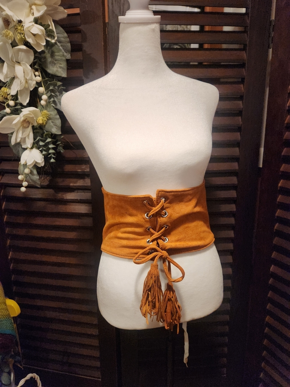 Suede Lace-Up Waist Belt Corset - Tan